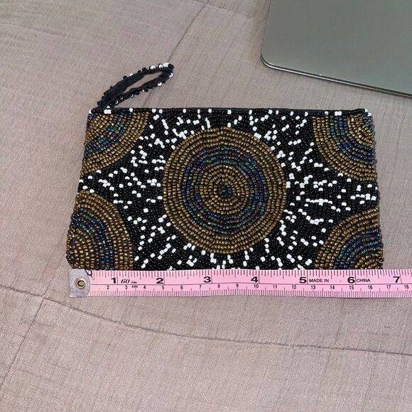 BALI Indonesia Handcrafted Beaded Yellow & Black Clutch  Womens Clutch Wristlet Bag Multicolor Handcrafted Beaded Evening Indonesia